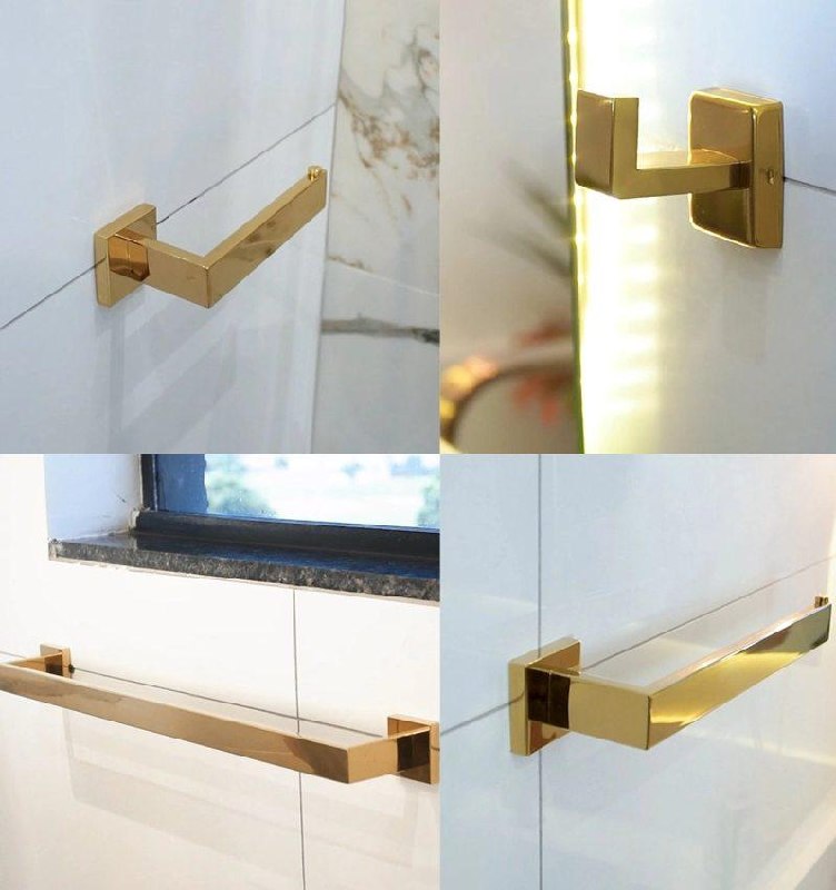 Kit 4 Acessórios Banheiro Dourado Aço Inox 304