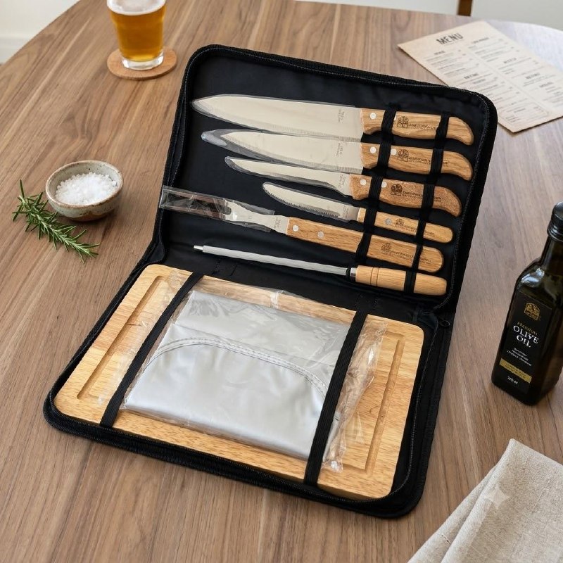 Kit Churrasco Personalizado 8 Peças Madeira e Inox