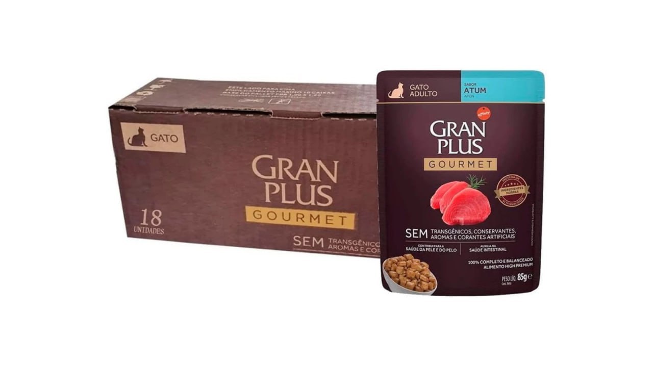 Pack 18 Ração Úmida Granplus Sache Gato Adulto Atum 85g