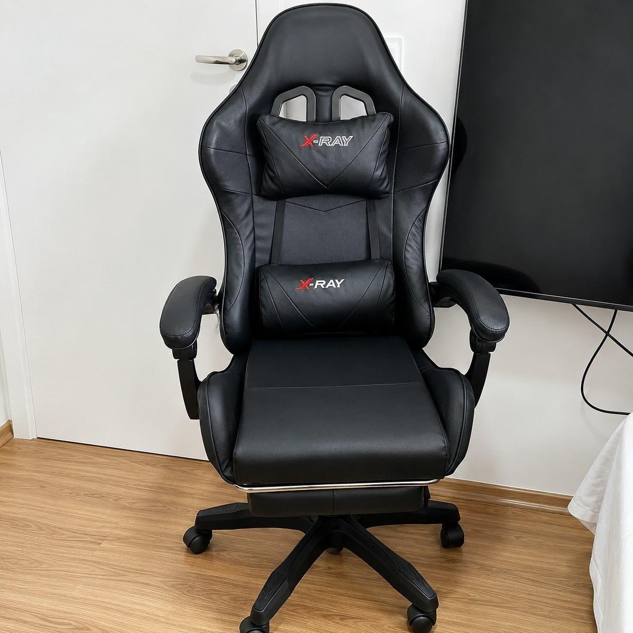 Cadeira Gamer Reclinável X-Ray Fit Preta Ergonômica com Apoio de Pernas
