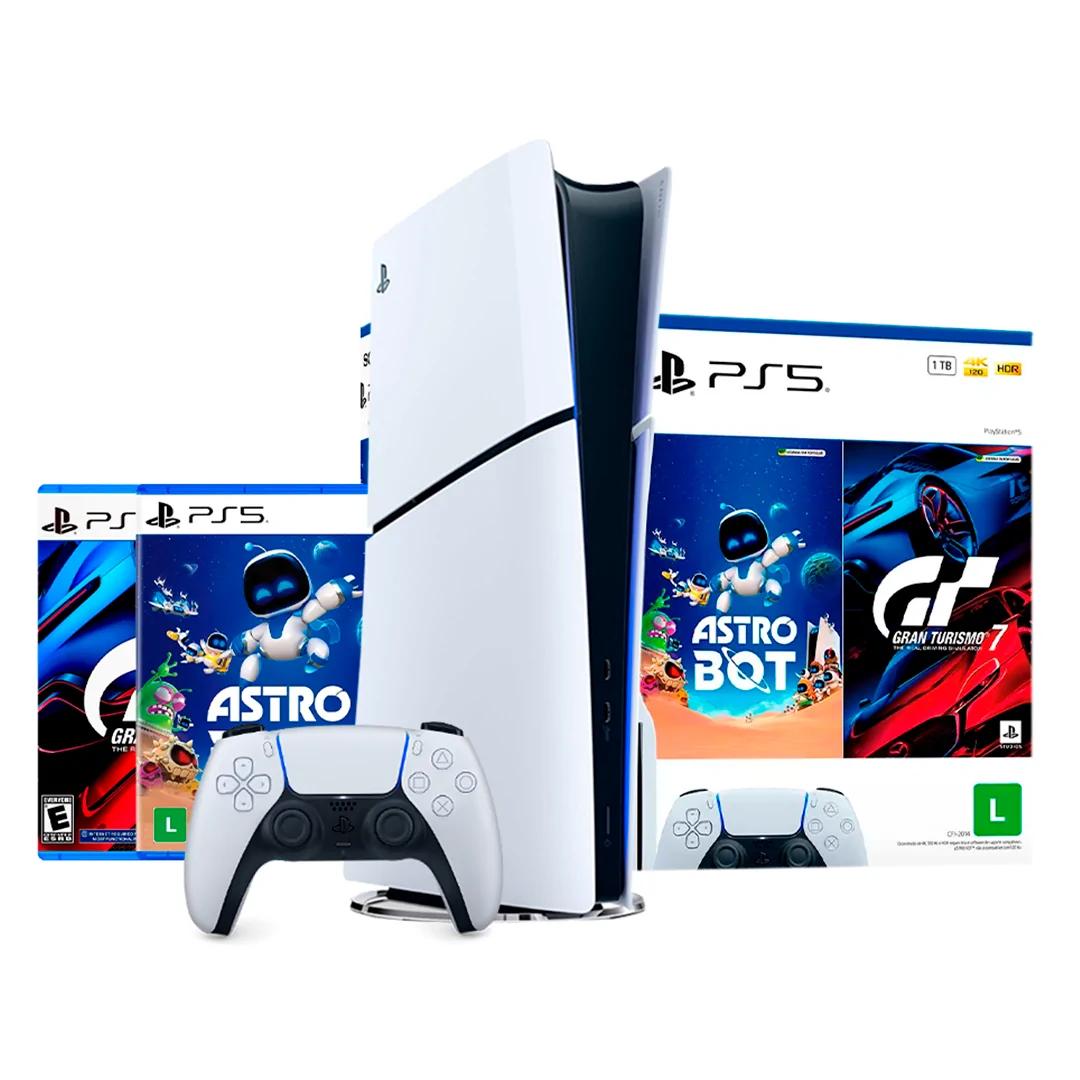 PlayStation 5 Slim Digital com Astro Bot e Gran Turismo 7