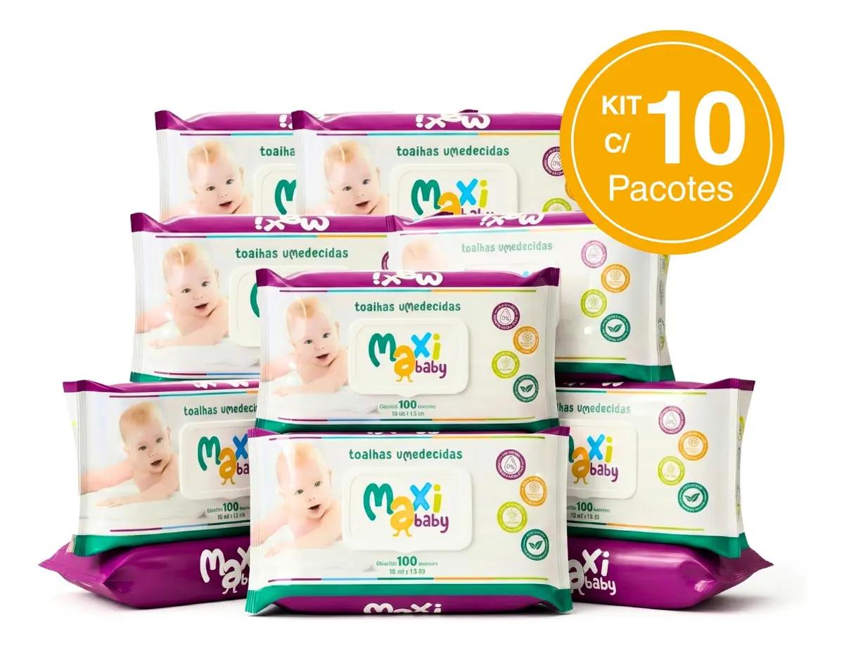 Kit 10 Toalhas Umedecida Hipoalergênico 100un Maxi Baby