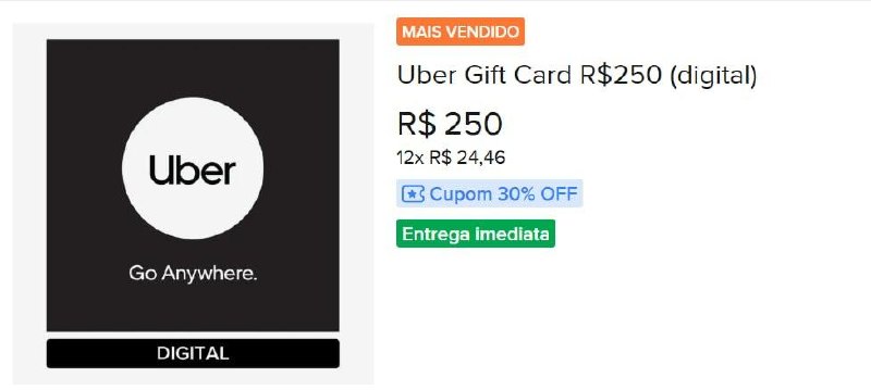 Gift Card Uber R$ 250