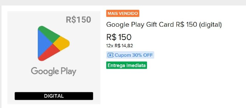 Gift Card Google Play R$ 150