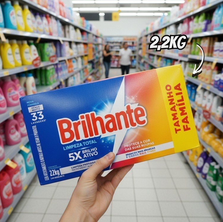 Sabão em Pó Brilhante Limpeza Total 2,2kg