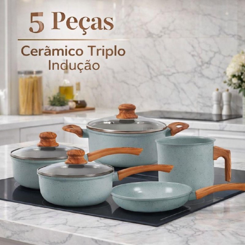 Jogo de Panelas Indução Tuut Ecoglide 5 Peças Marble Cerâmico