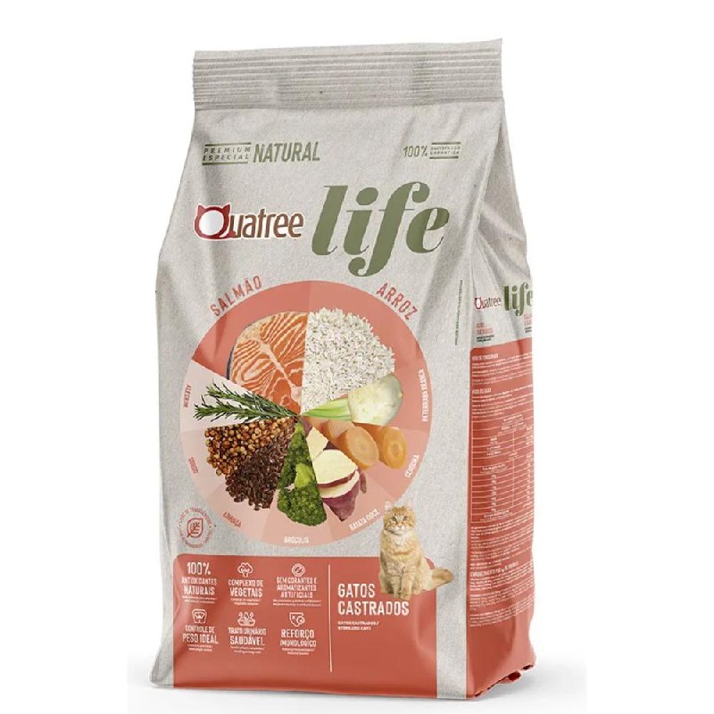 Ração Quatree Life para Gatos Castrados Salmão e Arroz 10,1kg