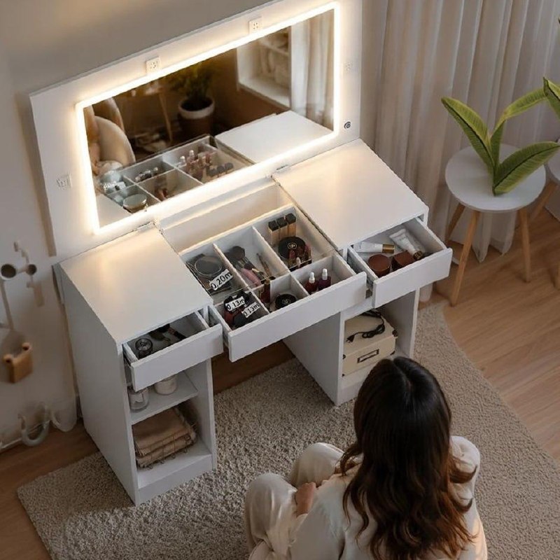 Penteadeira Camarim com Espelho LED 3 Gavetas Studio Beaut Branco