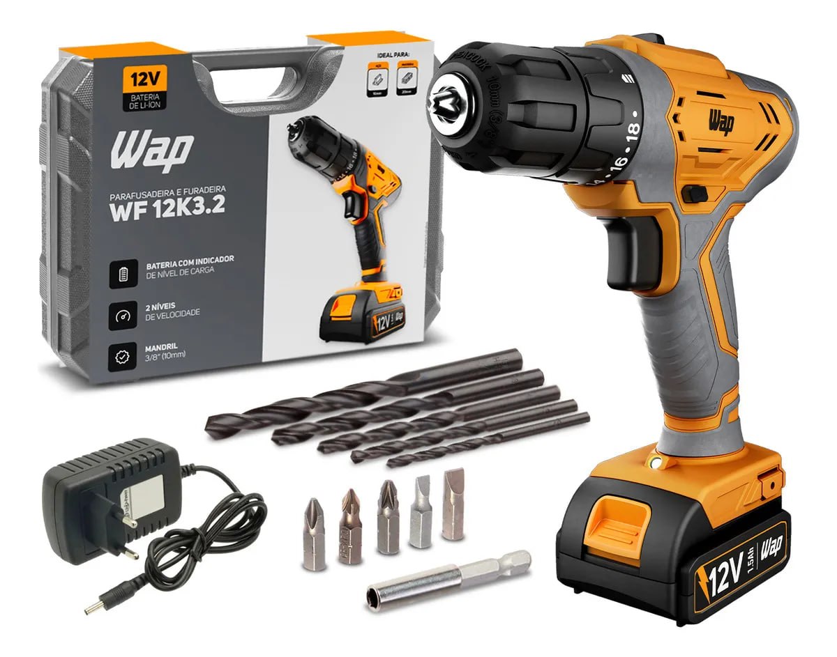 Parafusadeira e Furadeira de Impacto Wap 12V com Maleta