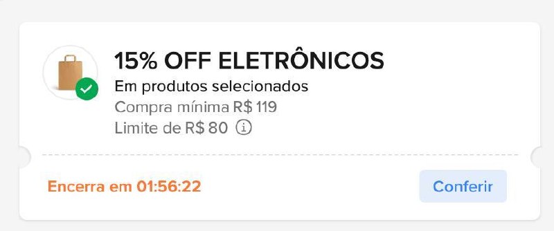 Cupom Mercado Livre 15% OFF em Eletrônicos Selecionados