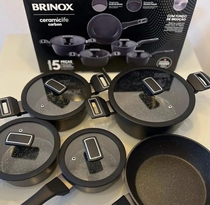 Jogo de Panelas Brinox Carbon Life Ceramic 5 Peças