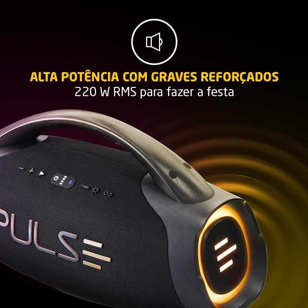 Caixa de Som Bluetooth Pulse X Boombox 220W RMS com LED