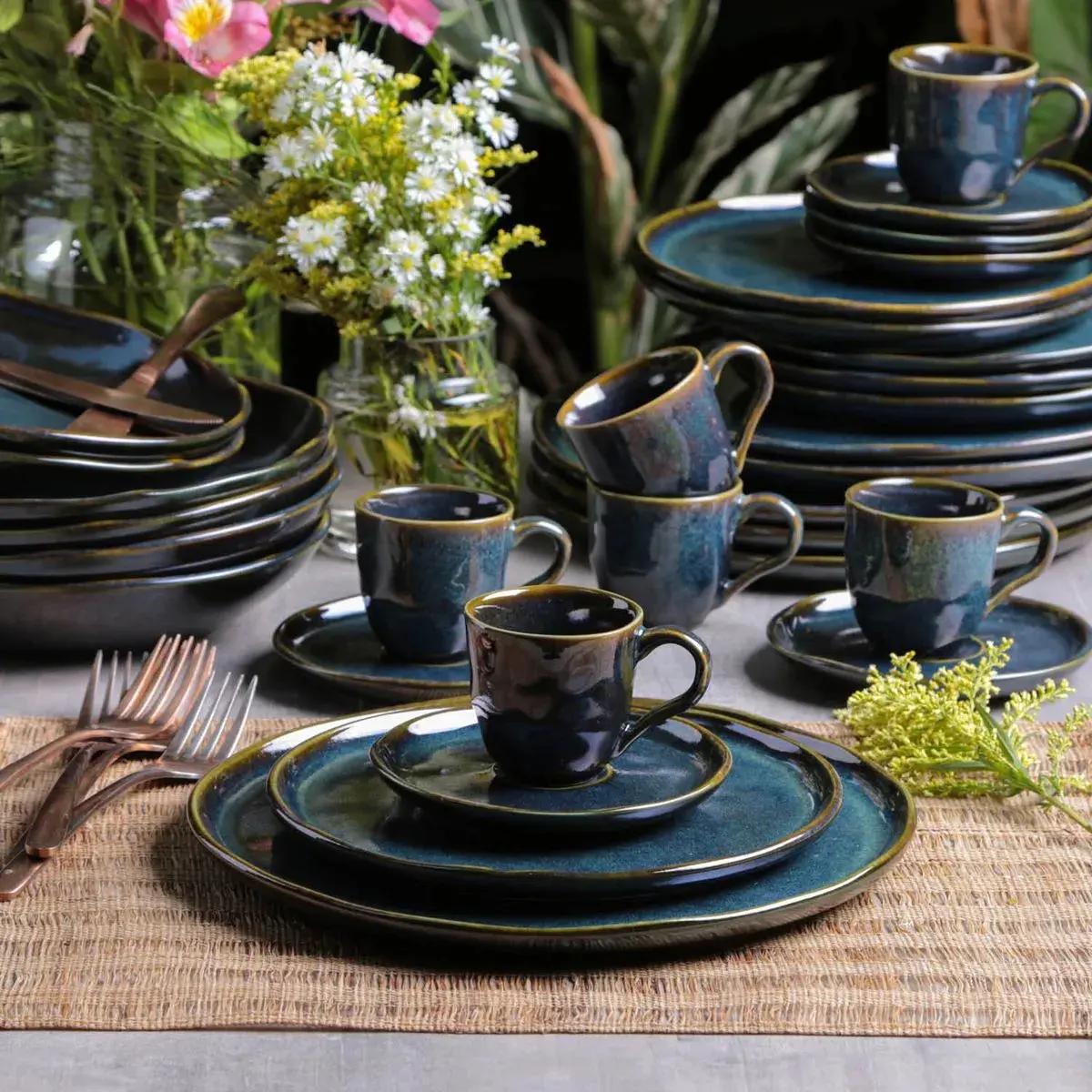 Aparelho de Jantar Stoneware Azul Linha Oceano 30 Peças