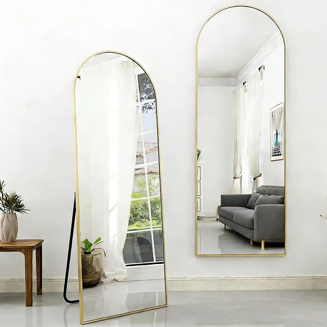 Espelho Arco Oval Corpo Inteiro 162x52 Moldura Aço Dourada