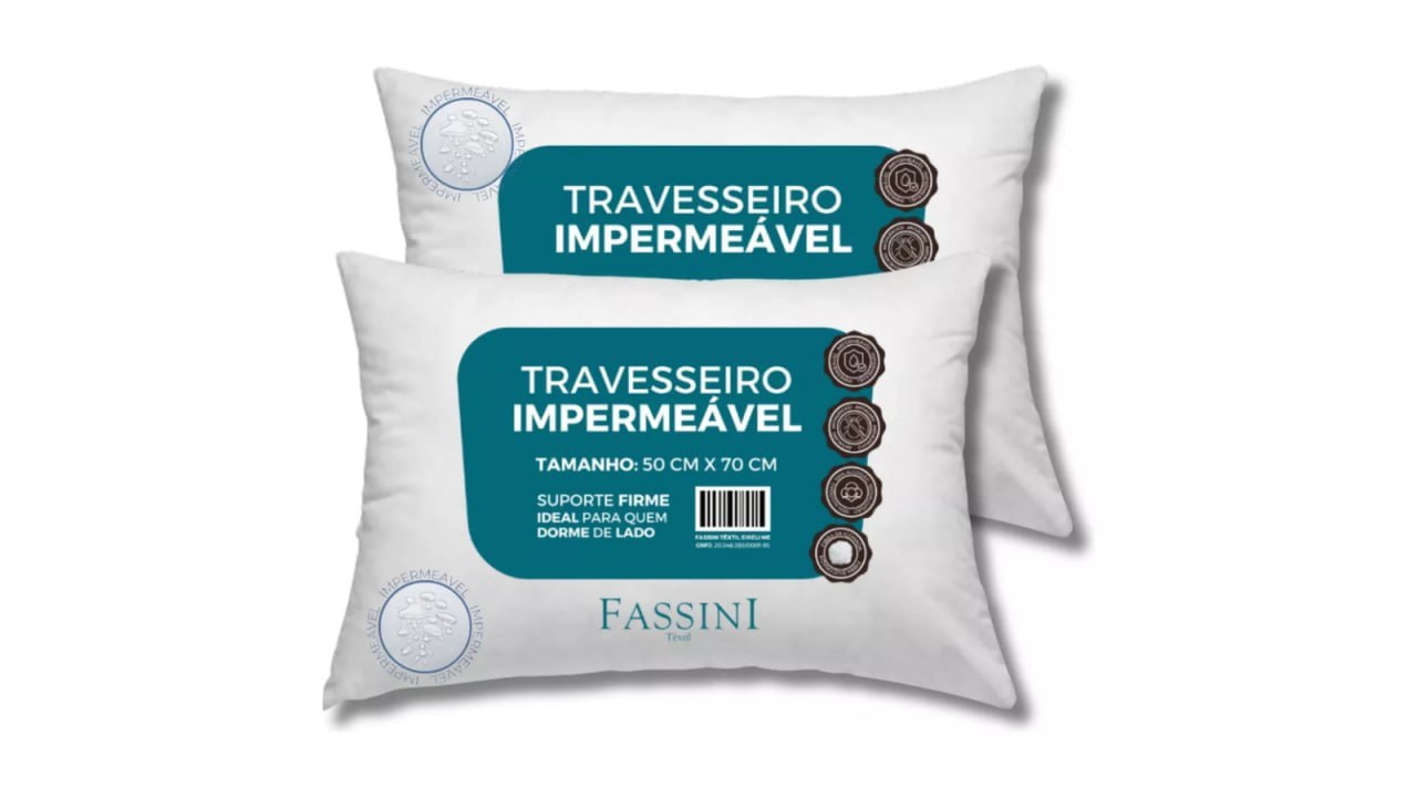 Kit 02 Travesseiros Antialérgico Impermeável Fassini 50x70cm