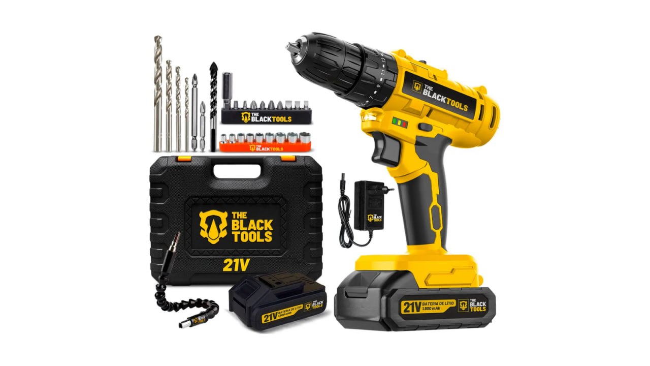 Parafusadeira e Furadeira Black Tools 21V com Impacto + Maleta