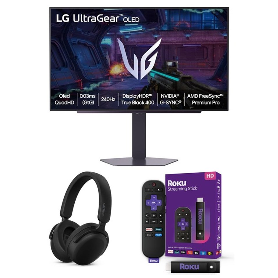 Monitor LG OLED UltraGear 27" QHD 240Hz + Fone Philips + Roku Streaming