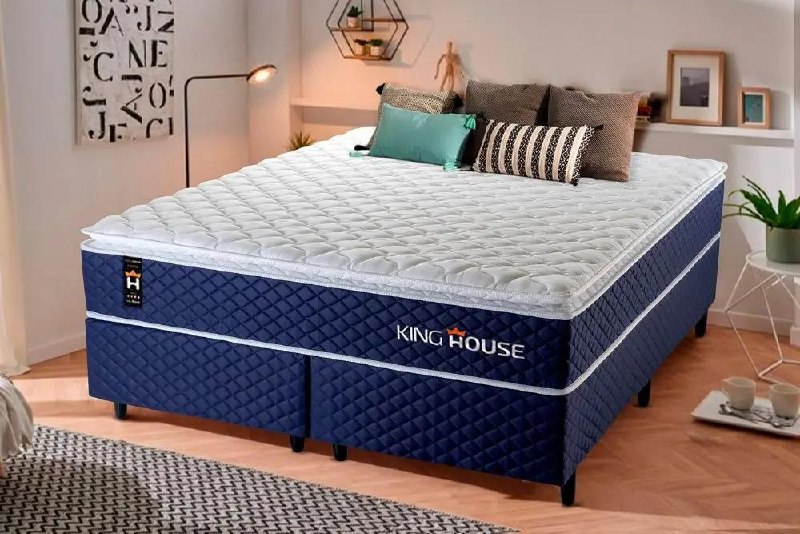 Cama Box King Size Lagras 193x203x66 Azul com Molas Ensacadas