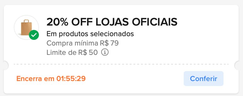 Cupom Mercado Livre - 20% OFF Lojas Oficiais