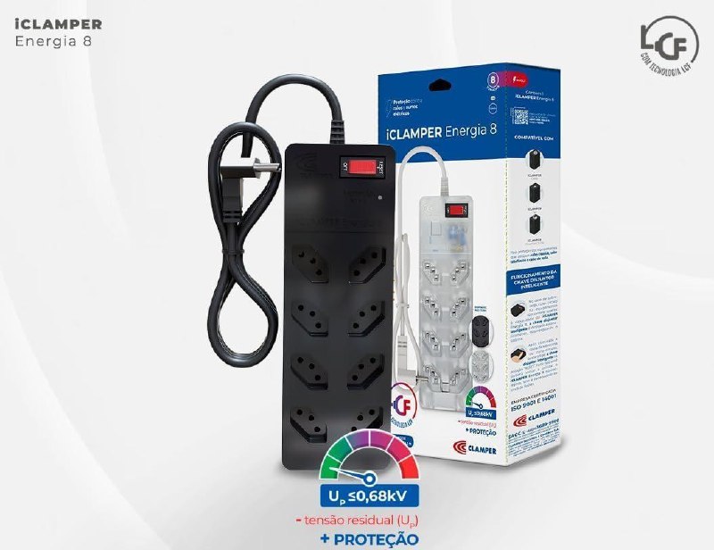 Filtro de Linha iCLAMPER 8 Tomadas com Proteção contra Surtos