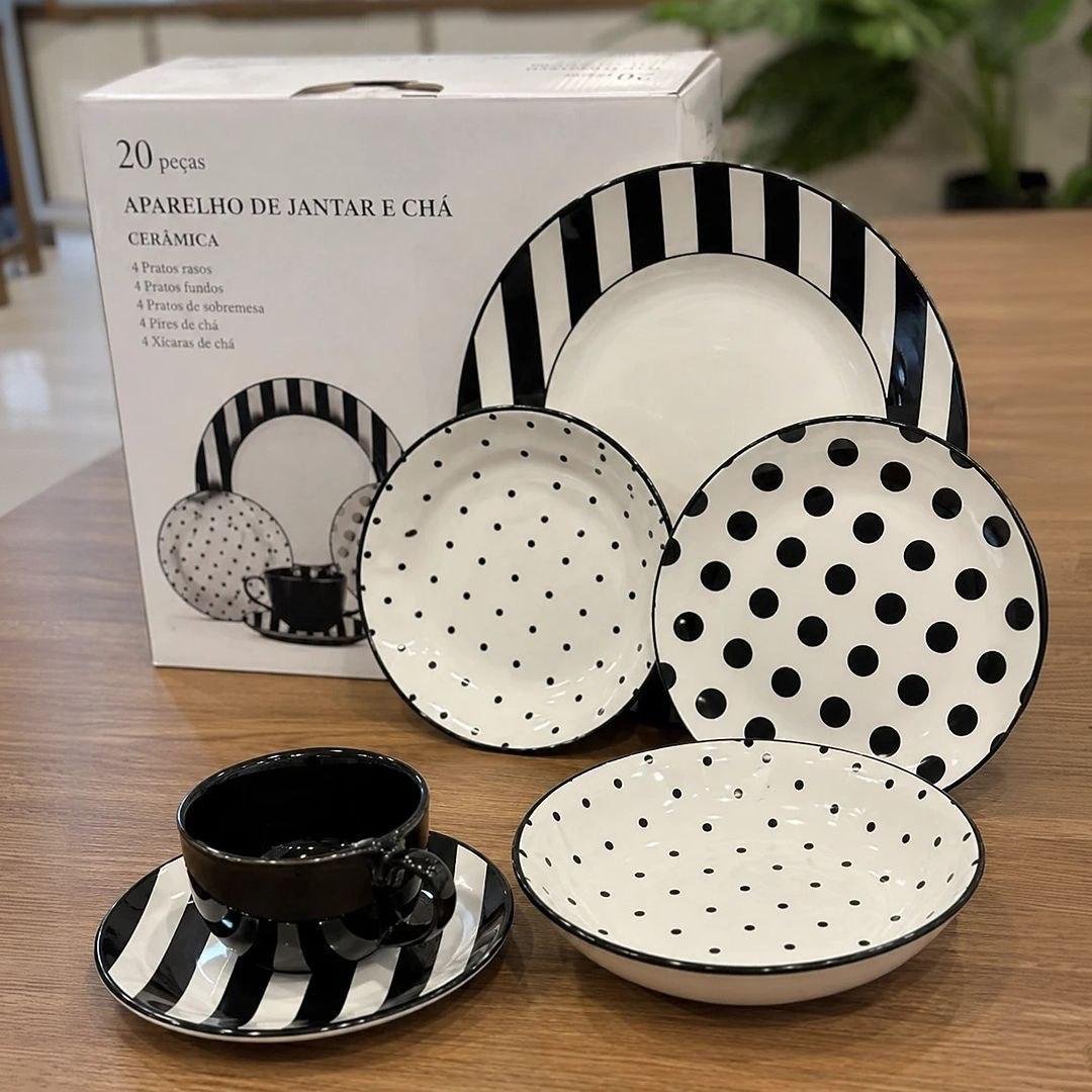 Aparelho de Jantar e Chá 20 Peças Unni Stripes And Dots Oxford