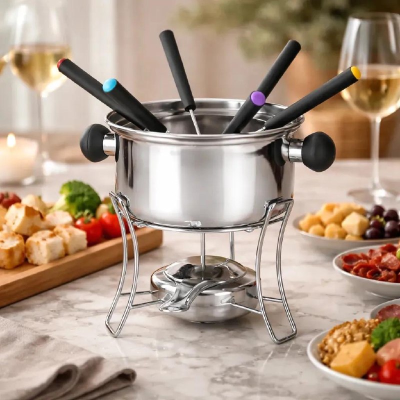 Aparelho para Fondue Inox 10 Peças com Fogareiro e 6 Garfos
