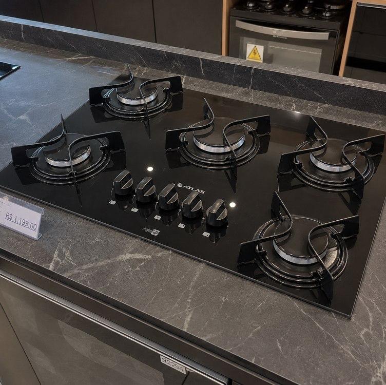 Cooktop 5 Bocas Atlas Agile Up Mega Chama Mesa Vidro Preto