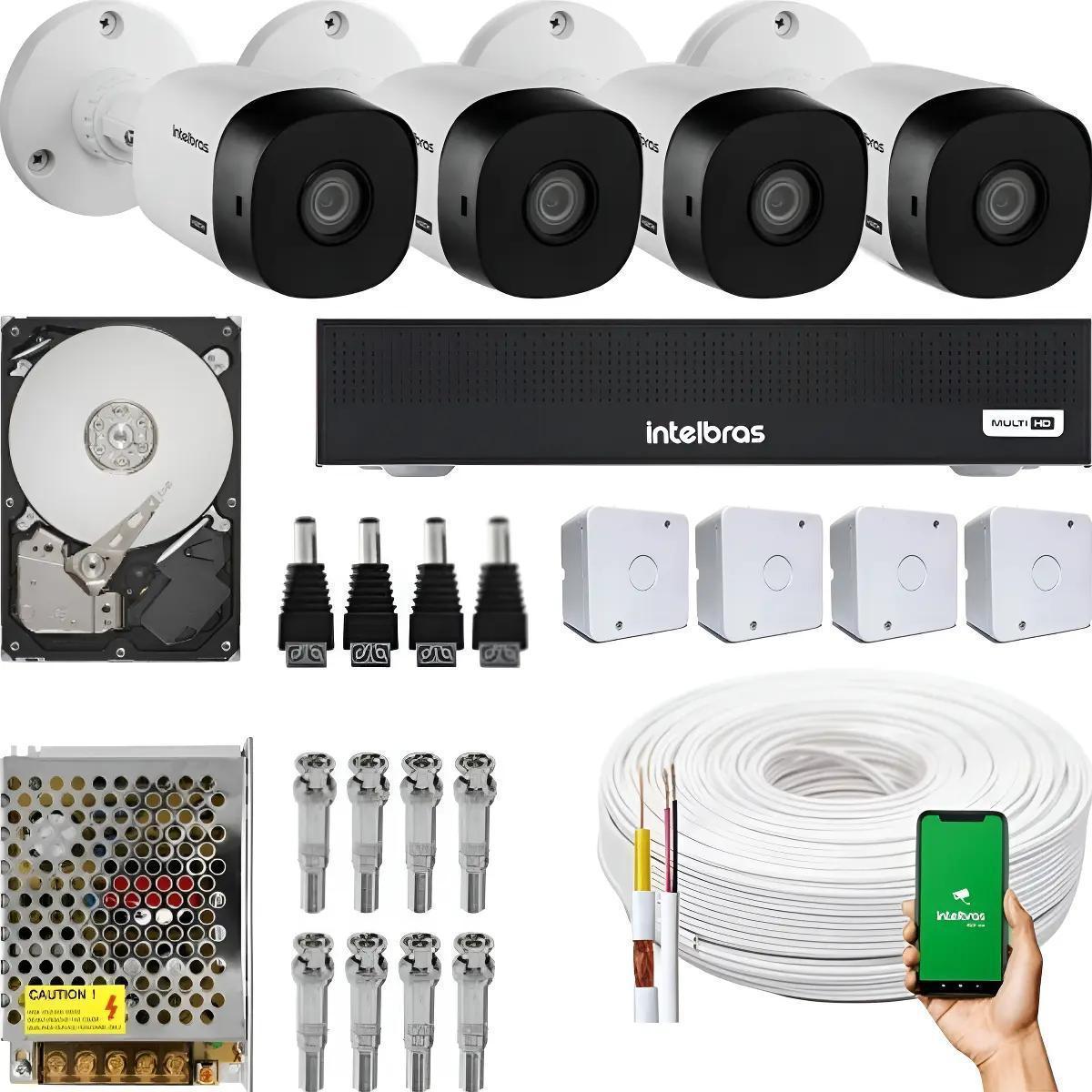 Kit Vigilância Intelbras 4 Câmeras Infra Multi HD DVR 4 Canais