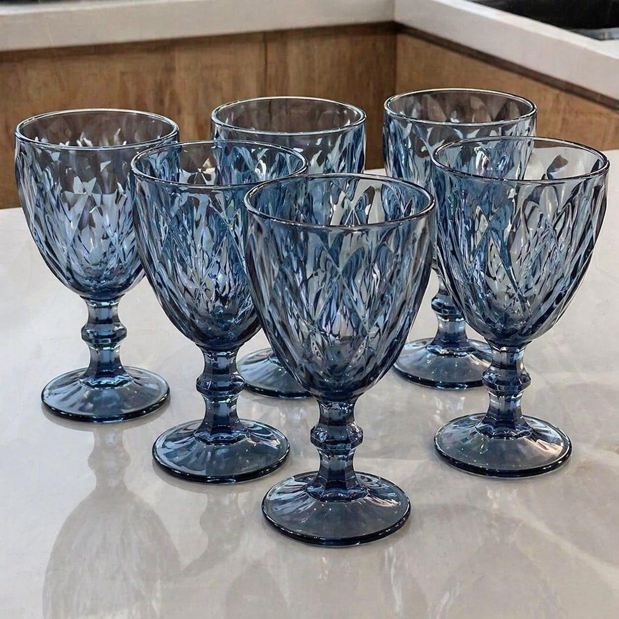 Jogo 6 Taças Diamante Vidro 330ml Azul