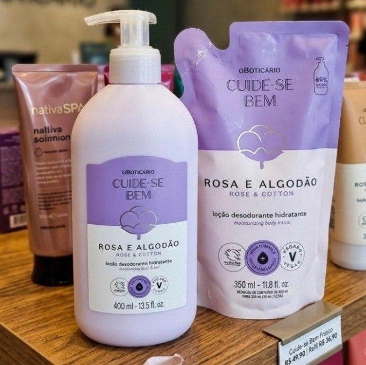 Cuide-se Bem Rosa & Algodão Loção Hidratante Corporal 400ml + Refil
