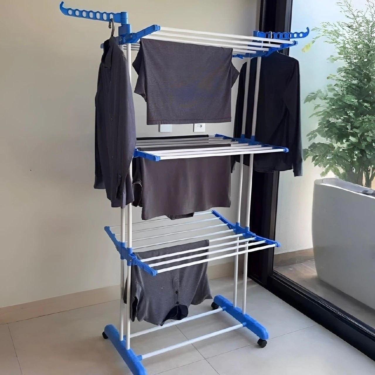 Varal de Chão Grande 3 Andares Dobrável 170cm Azul Kontuz