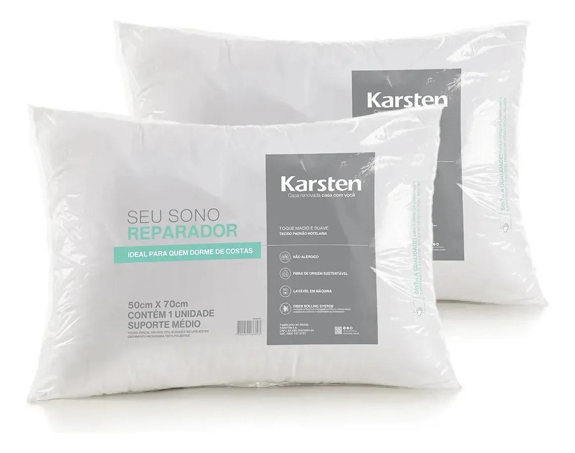 Kit 2 Travesseiros Karsten Essenciais Suporte Médio 180 Fios Branco