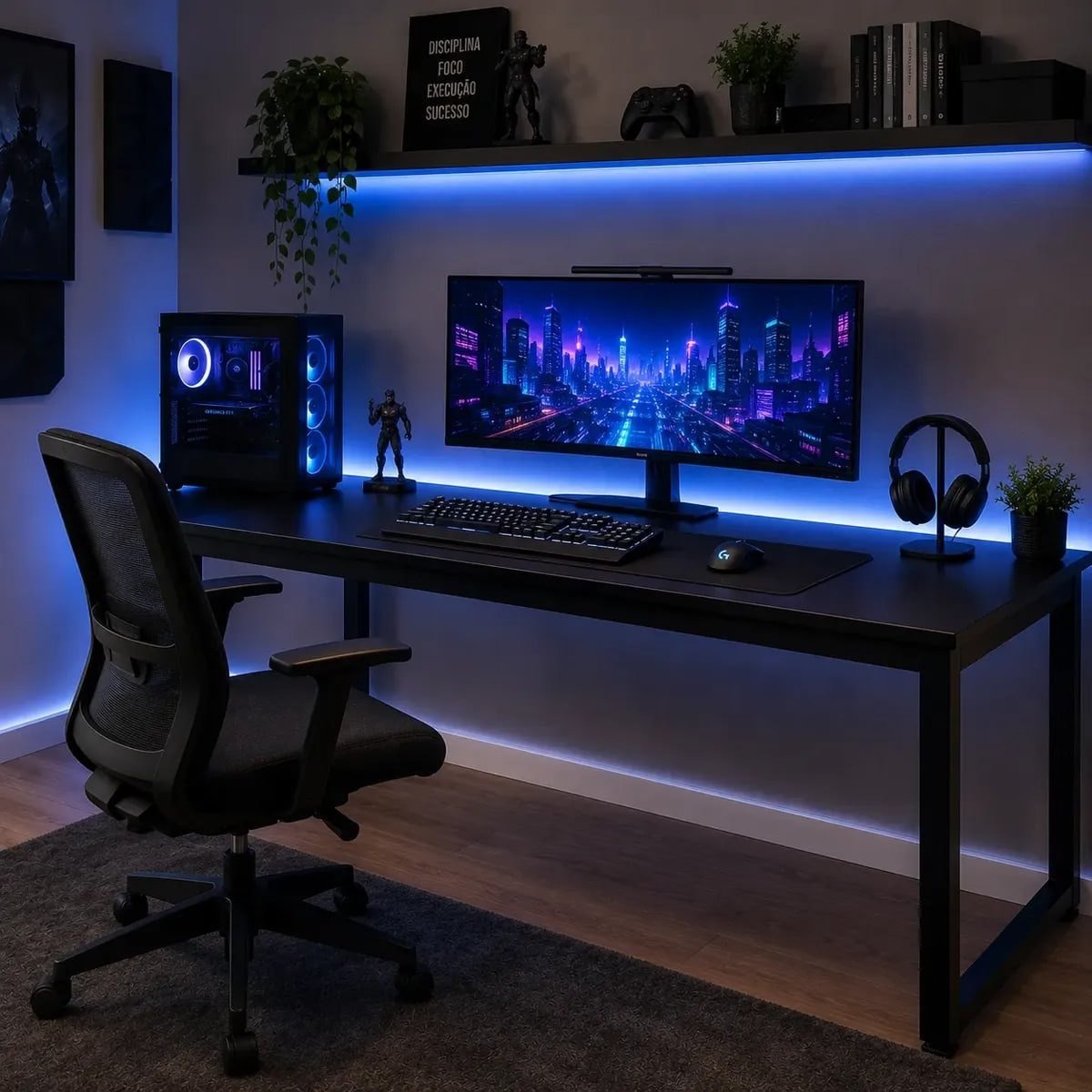 Mesa Gamer Industrial 150cm com Estrutura em Aço Preto
