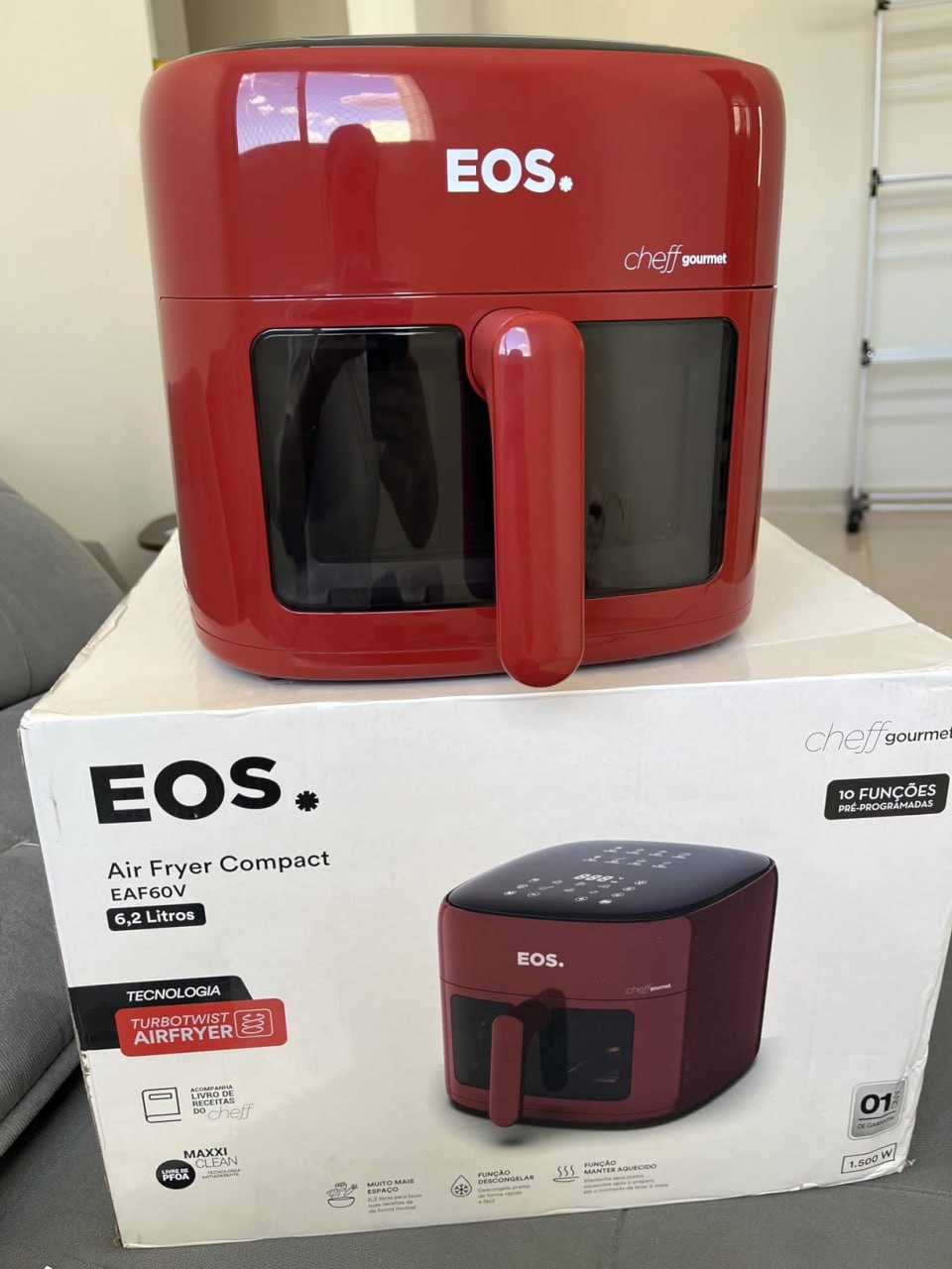 Fritadeira Sem Óleo Air Fryer Eos Chef Gourmet 6,2L Vermelha 110V