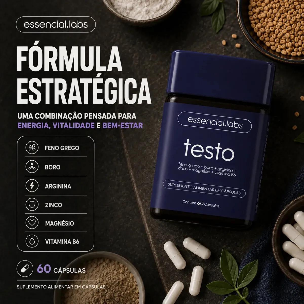 TESTO ESSENCIAL - 60 Cápsulas Testosterona Natural
