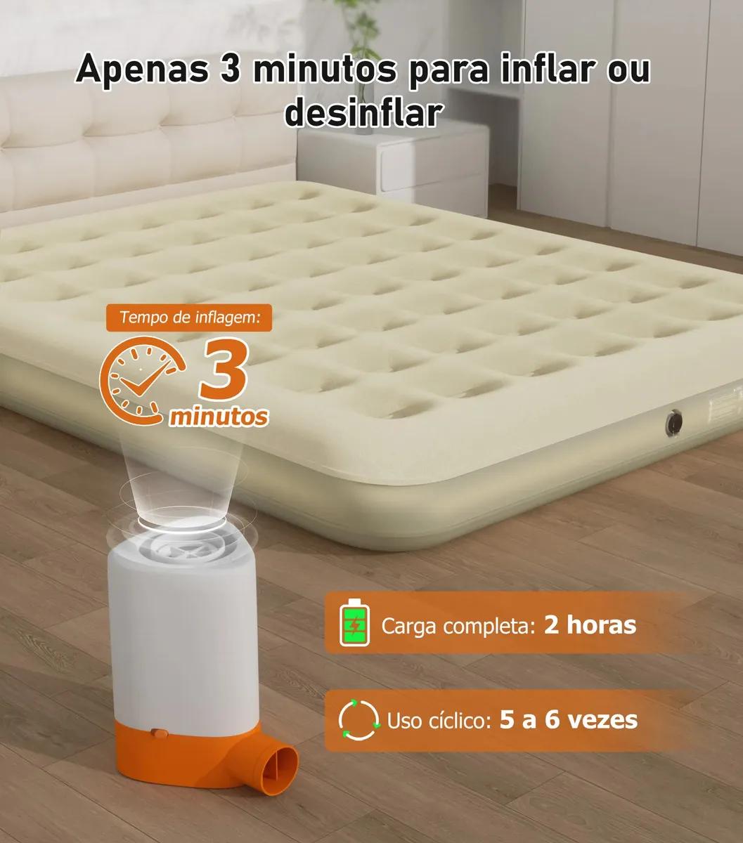 Colchão Inflável King para Casal com Bomba de Bateria Recarregável