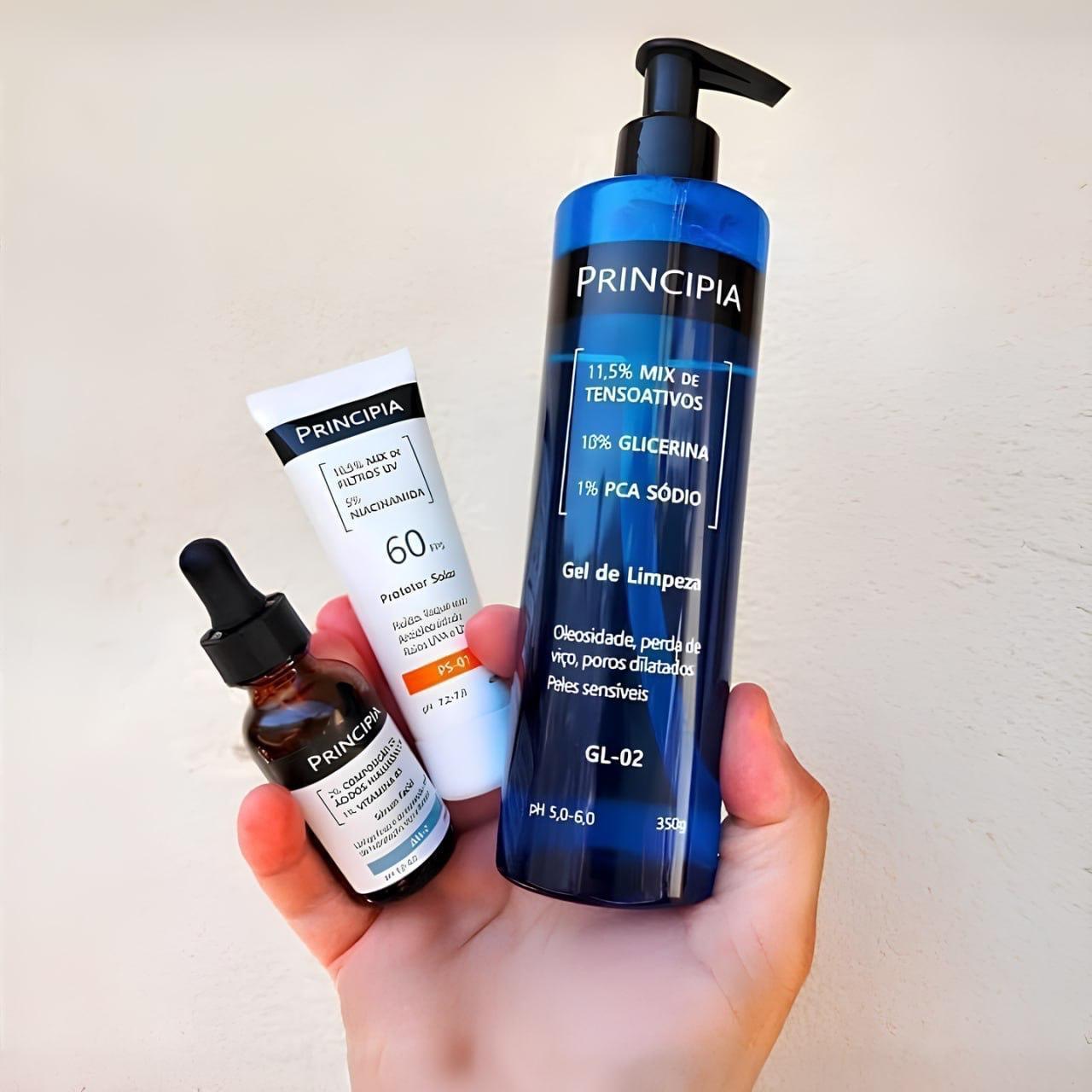 Kit Principia Gel Limpeza + Protetor Solar FPS 60 + Sérum Facial