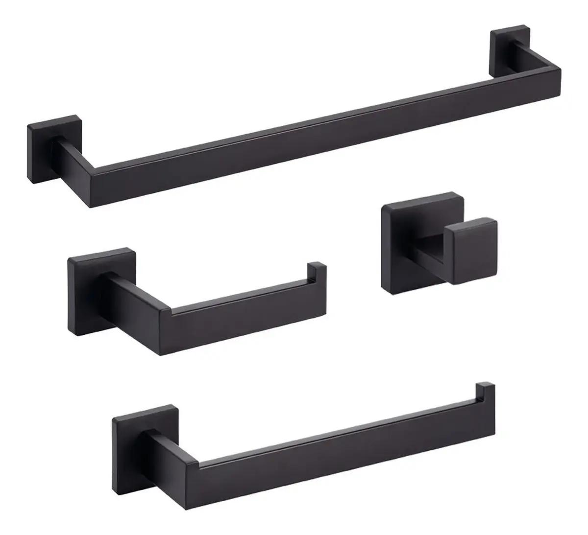 Kit Acessórios Banheiro Preto Fosco 4 Peças
