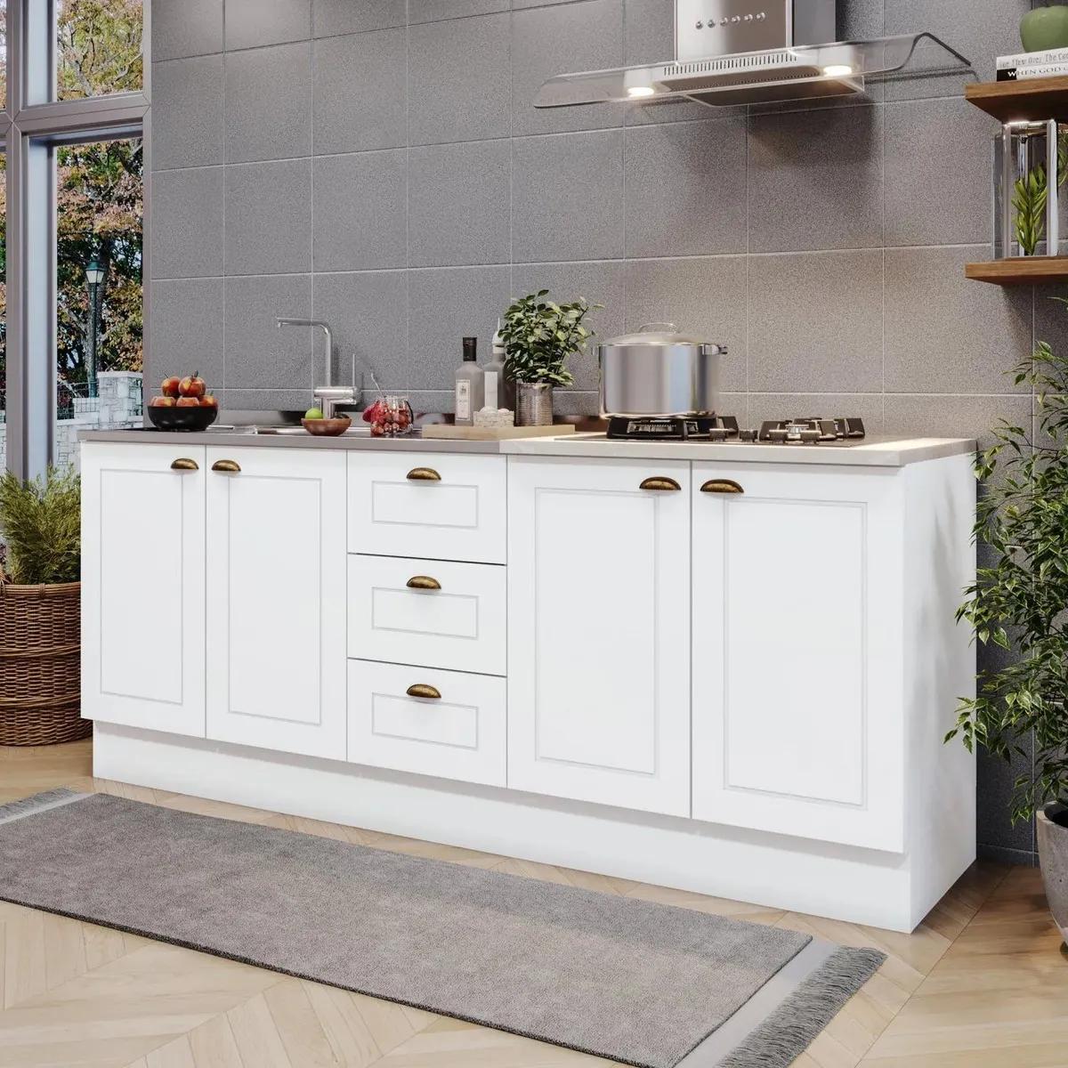 Cozinha Compacta Emily 4 Portas 3 Gavetas 200x82x50cm