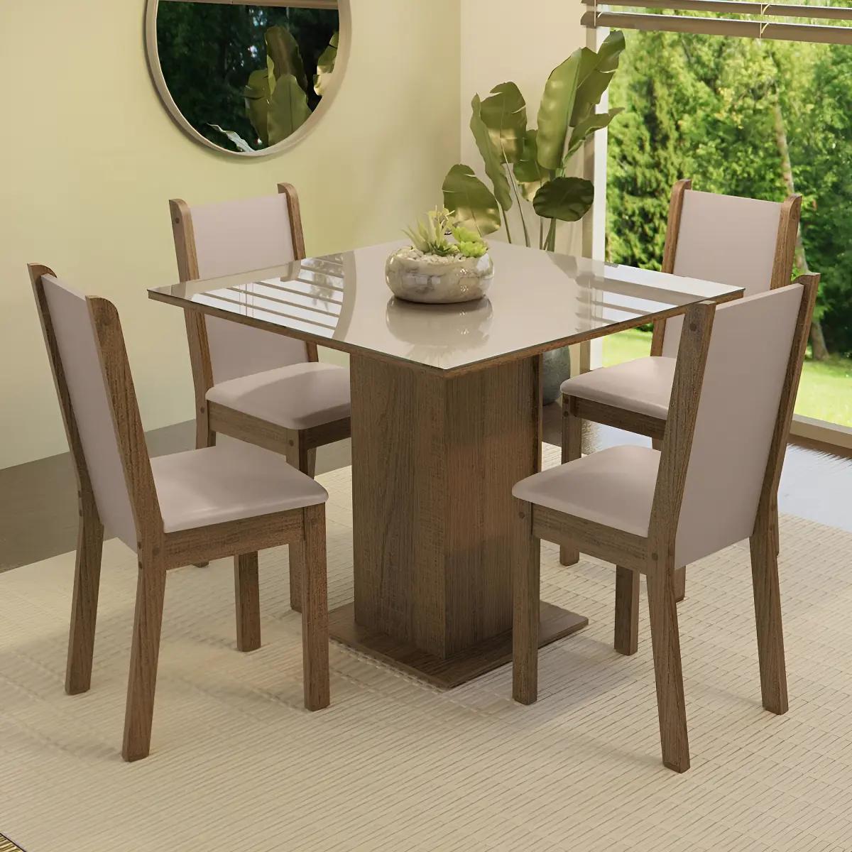Sala de Jantar Mesa Tampo Vidro 4 Cadeiras Tifani Madesa