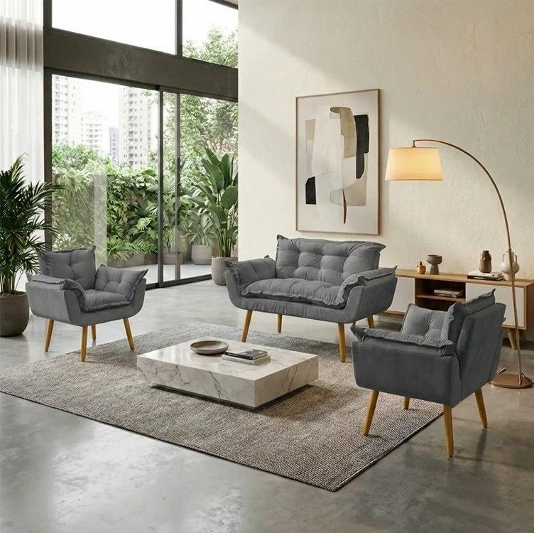 Kit Namoradeira e 2 Poltronas Decorativas Alice
