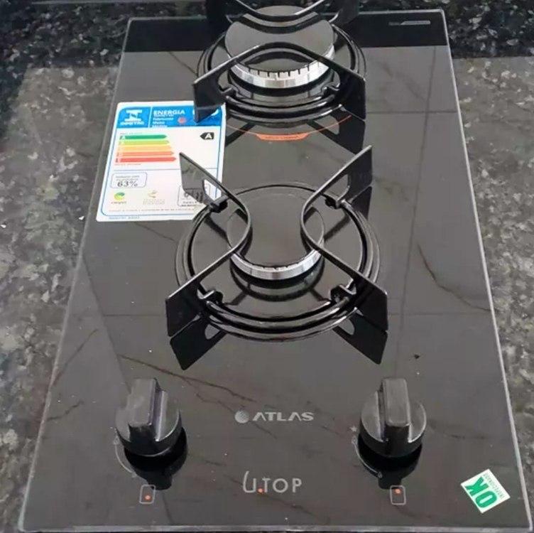 Cooktop 2 Bocas Preto Mesa de Vidro Atlas U Top Bivolt