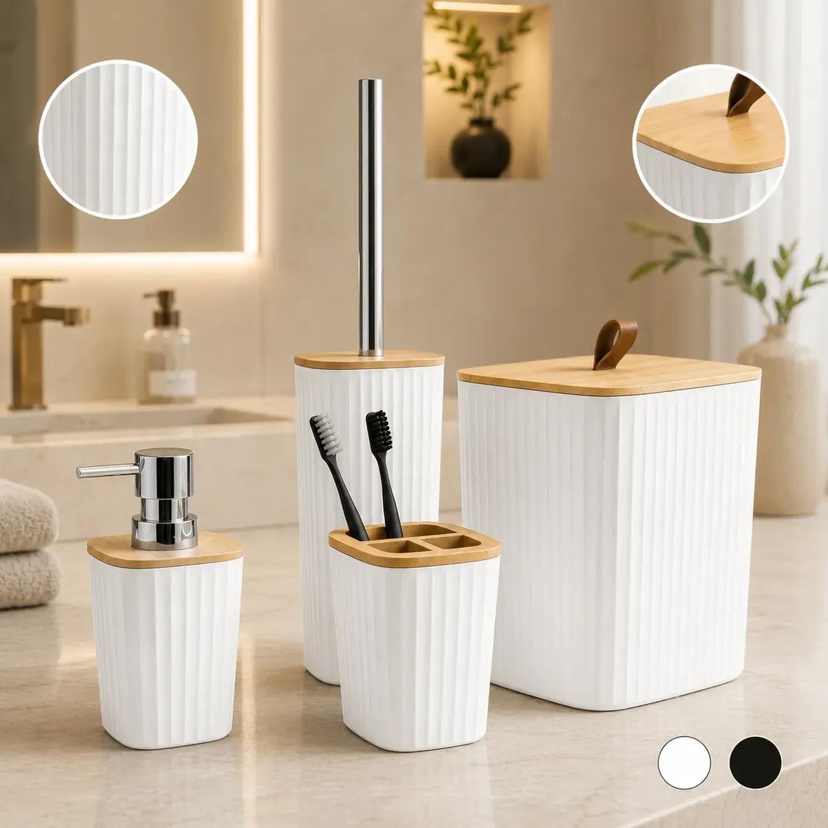 Kit 4 Peças Banheiro Lavabo Luxo Bambu