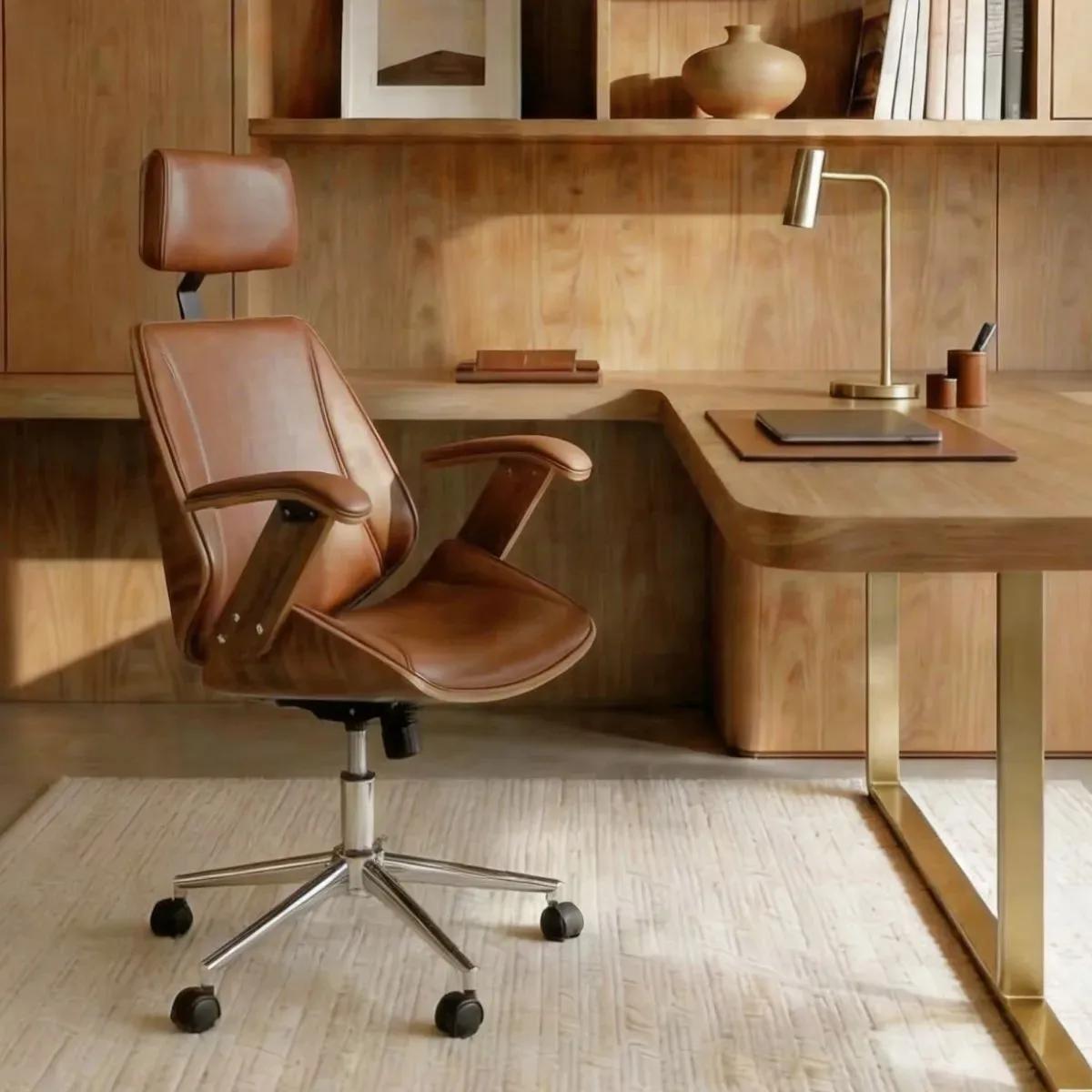 Cadeira Escritório Ergonômica Giratória Presidente Marrom HomeNow Paris