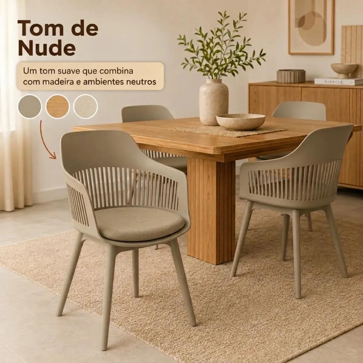 Kit 6 Cadeiras de Jantar Estofada Marcela Nude