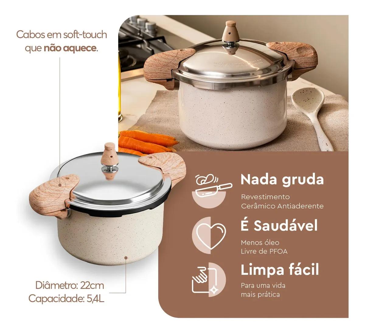 Panela de Pressão Indução 5,4L Brinox Ceramic Life Vanilla