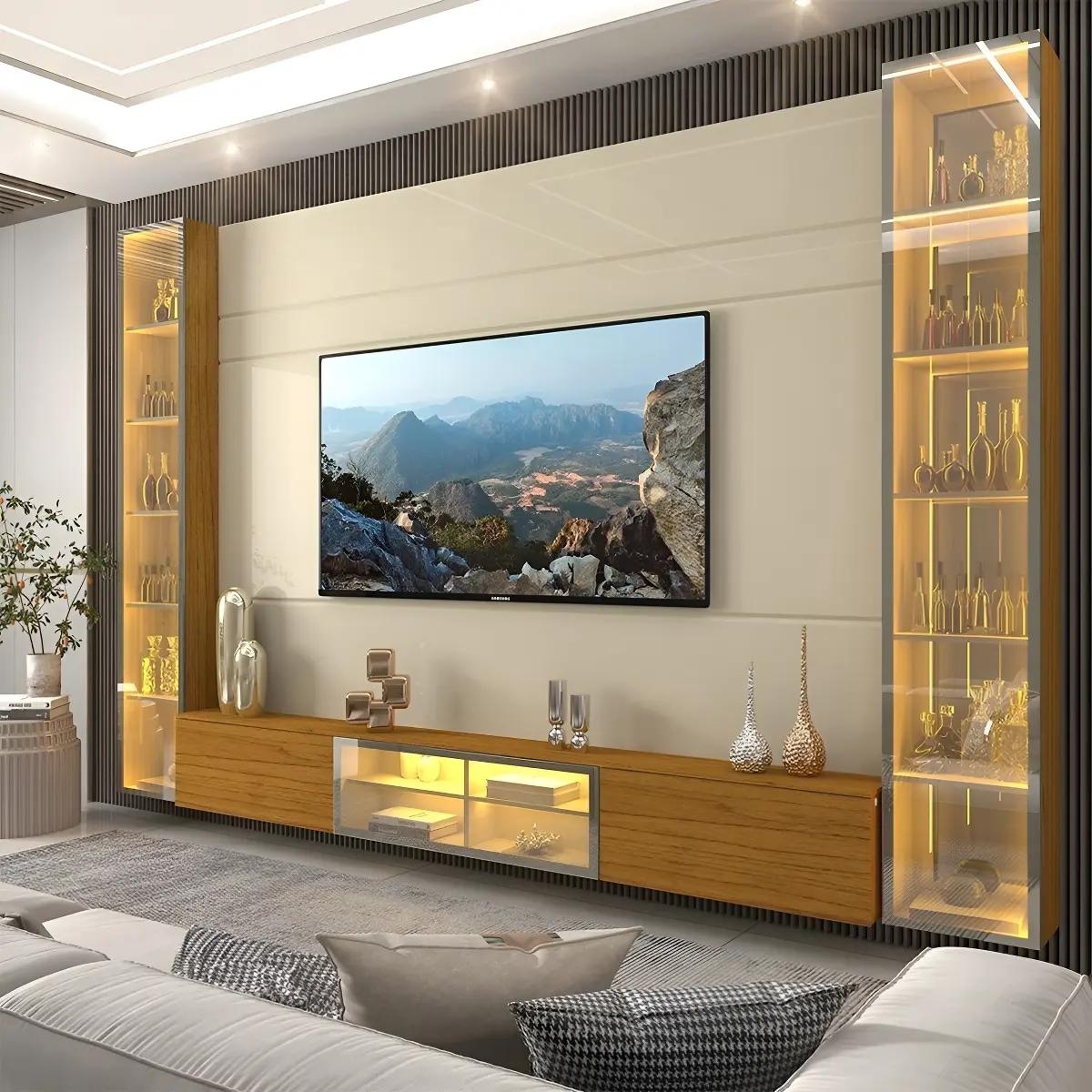 Rack com Painel para TV até 84" Gelius Móveis Luminare Off White/Naturale