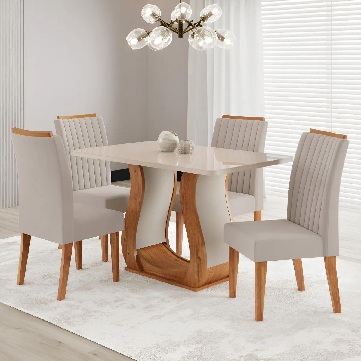 Mesa de Jantar 120x80cm Tampo com Vidro + 4 Cadeiras