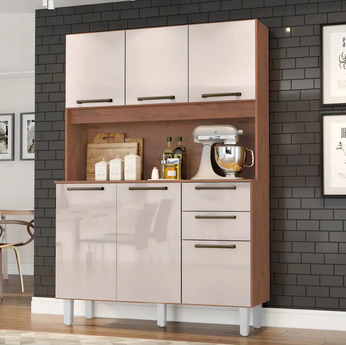 Armário de Cozinha Pop Zanzini Nature/Off White 6 Portas 2 Gavetas