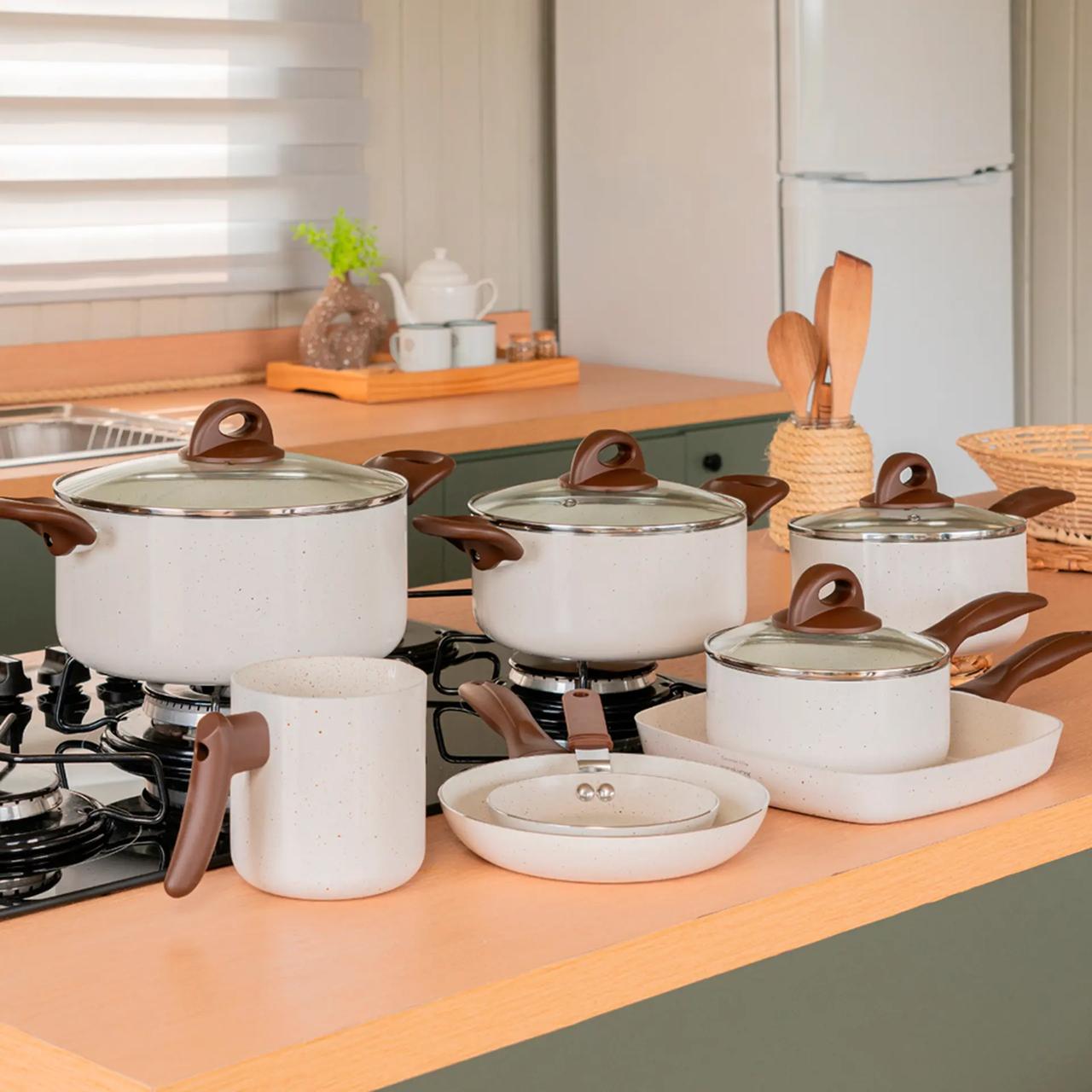 Conjunto de Panelas Brinox Ceramic Life Smart Plus Vanilla 8 Peças